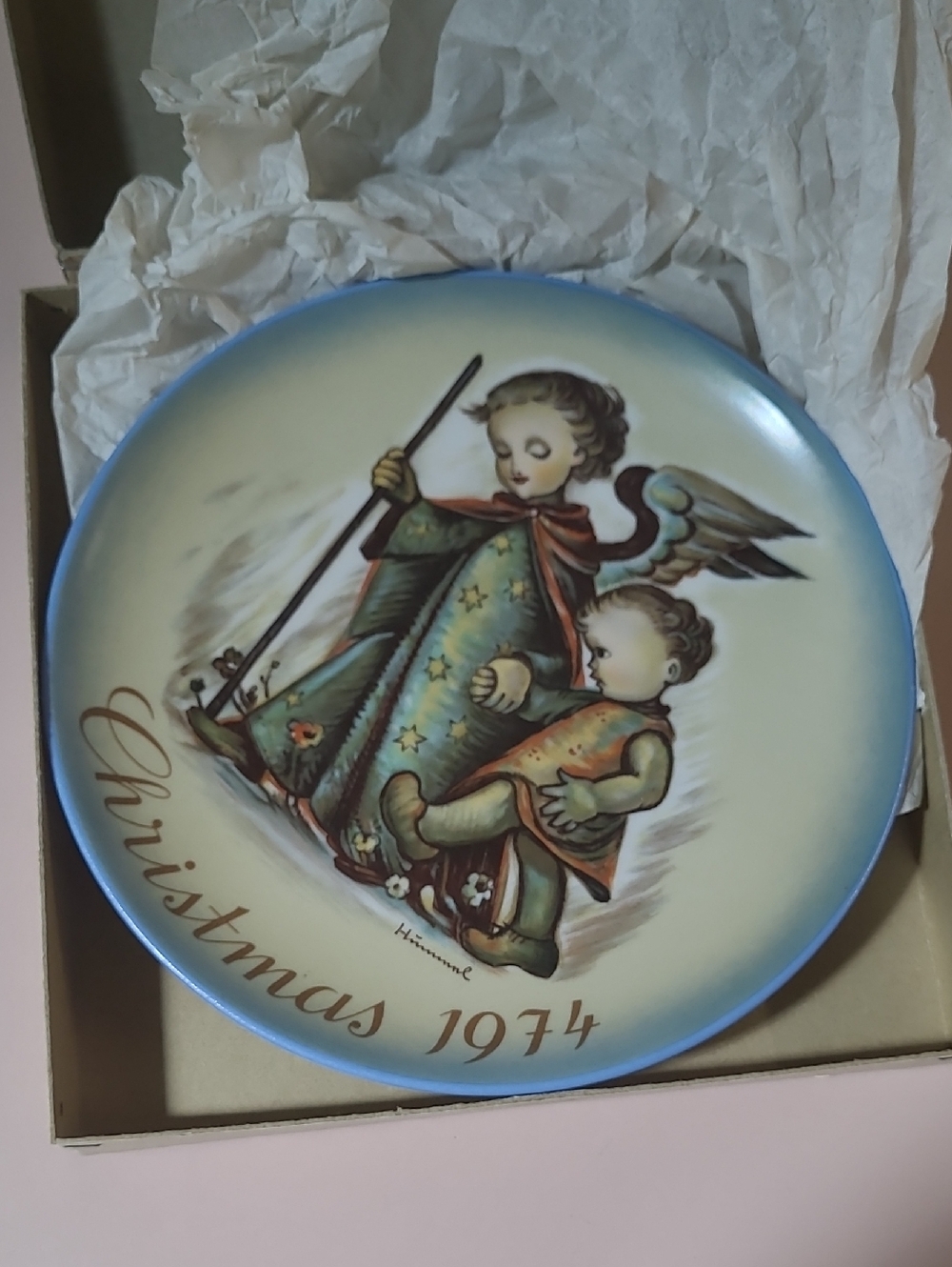 Hummel Blue and Cream Angel Collector Plate 1974